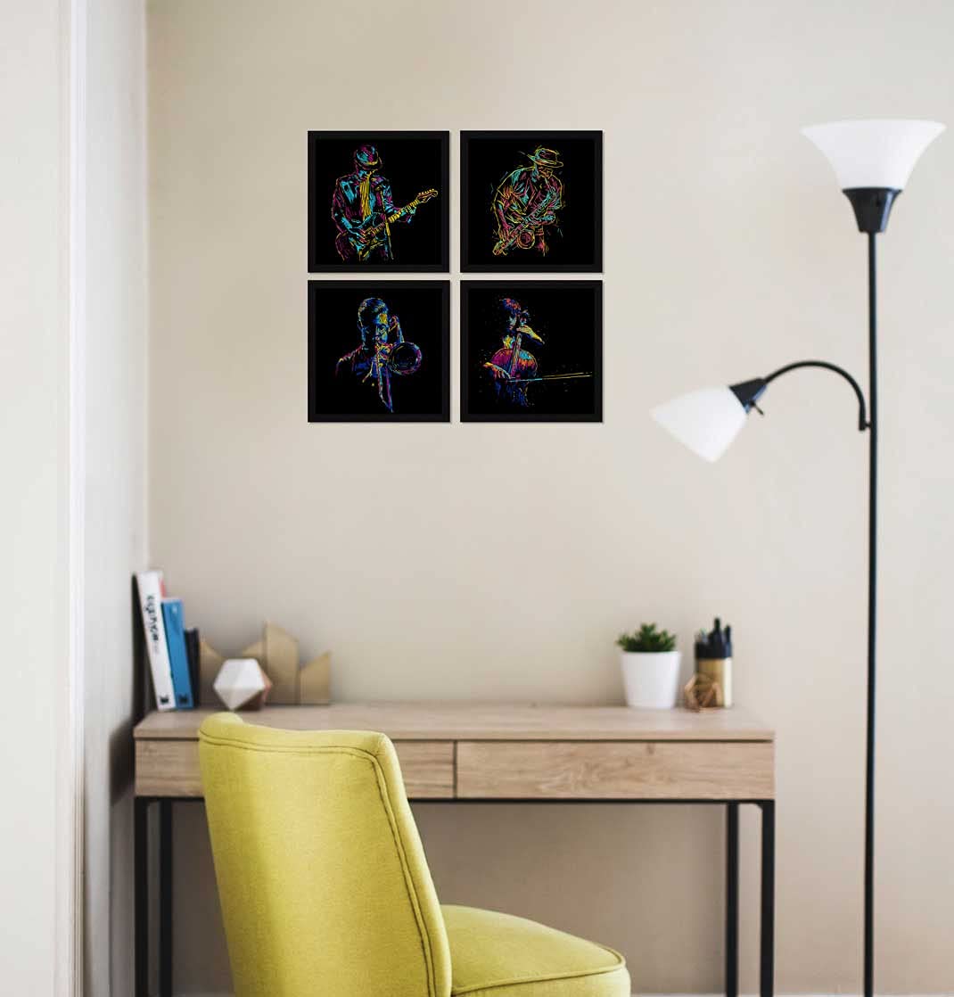 Artx Paper Musical Instruments Music Pop Wall Art Painting, Framed Paintings, 20 X 20 Inches (Combined), 10.0 X 10.0 Each, Abstr